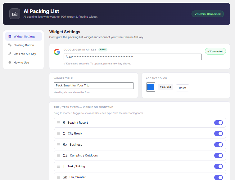 AI packing list