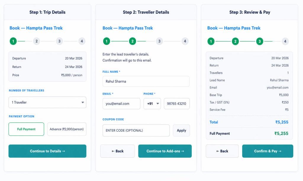 Fixed Departure Pro Booking Flow